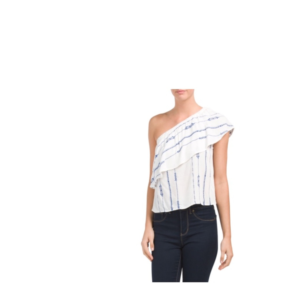 Lush White/Blue One-Shoulder Top
